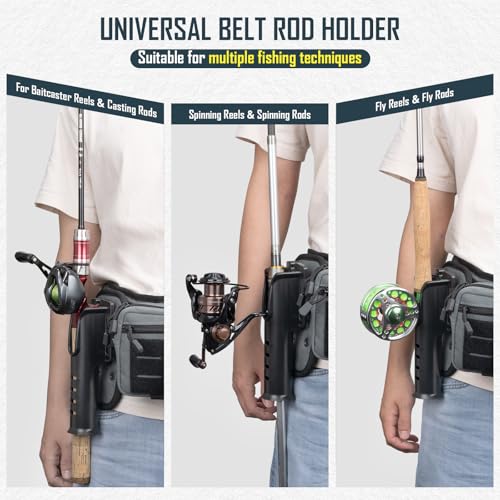 QualyQualy Grey Wading Fishing Belt with Rod Holder & Tackle Pack – Adjustable Waterproof Waist Belt for Fly & Spinning Rods