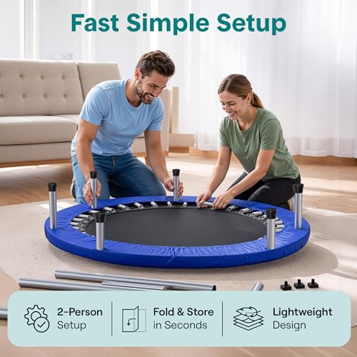 36" Foldable Mini Trampoline for Kids - Deep Blue Fitness Rebounder with Foam Handle