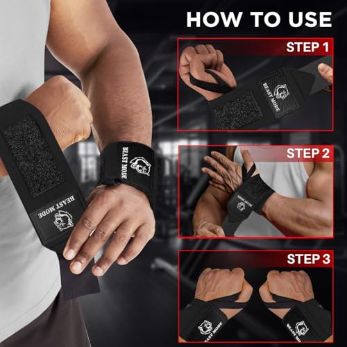 Elastic Cotton Weightlifting Wrist Wraps with Thumb Loops - Black, 18"
