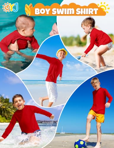 OYJ Boys Rash Guard Swim Shirt Long Sleeve UPF 50 SPF Toddler Kids Youth 2T-6Y Red