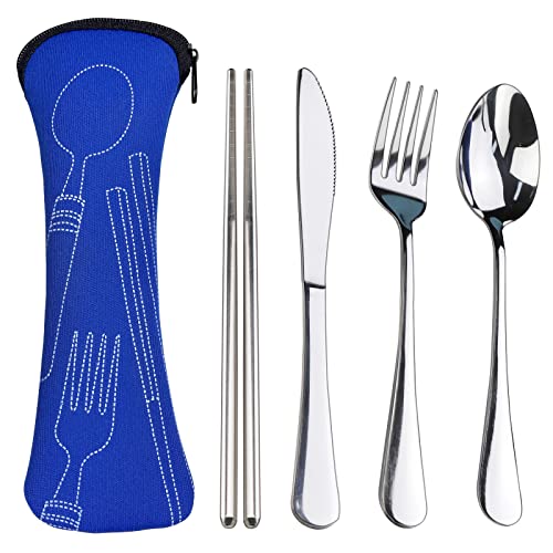 Portable Stainless Steel Travel Utensil Set with Case - Thick 5 PCS