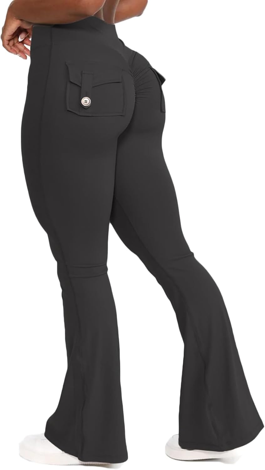 Skiennix Flare Leggings - Women's Scrunch Butt Lifting Workout Pants with Back Pockets | Yoga & Gym Wear