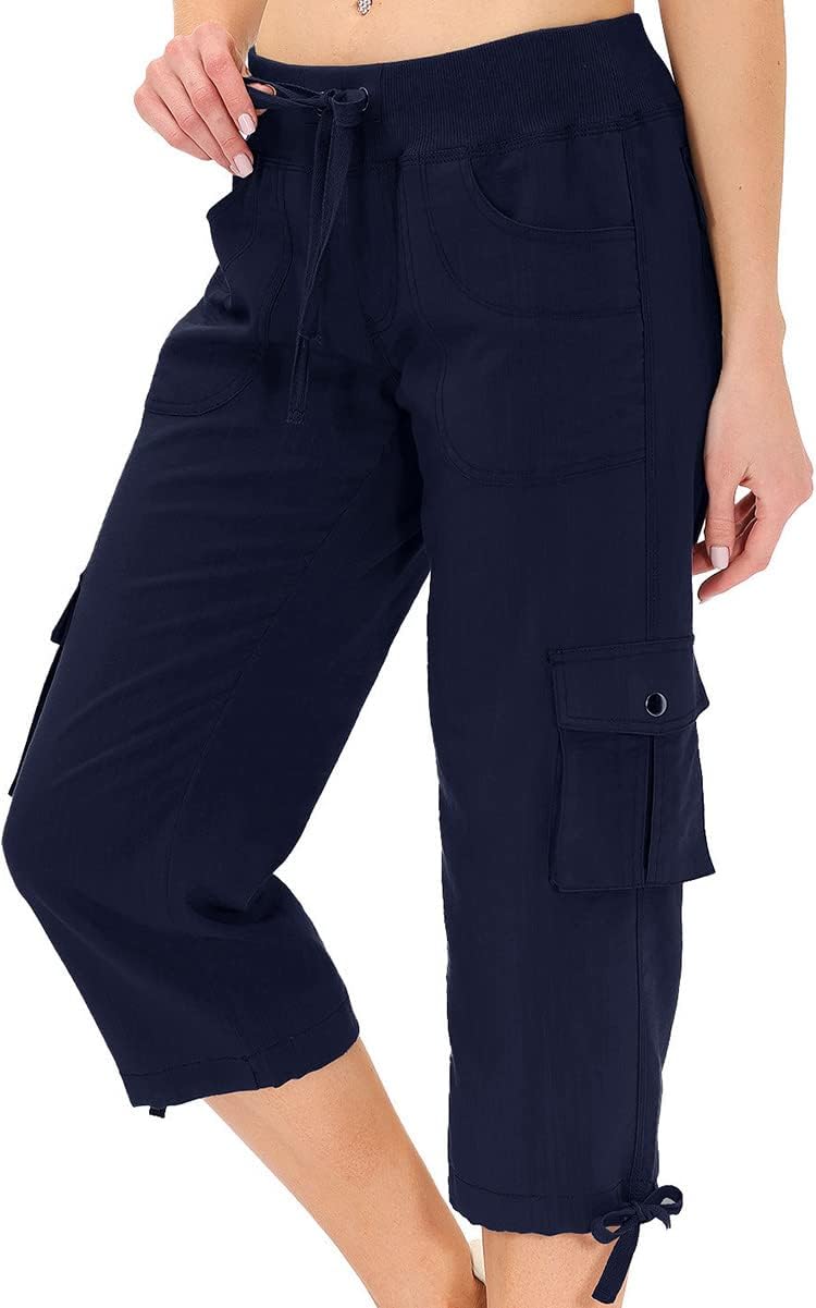 MoFiz Women's Casual Capri Pants - Lightweight Baggy Cargo with Pockets for Hiking & Everyday Wear