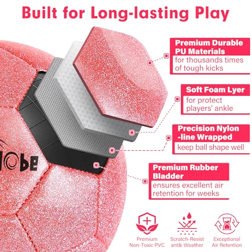 SwiftGlobe Size 4 Pink Glitter Soccer Ball for Kids 3-12 - Durable Youth Sports Gift