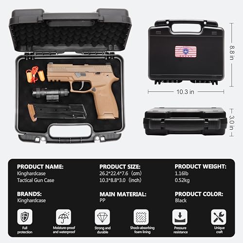 Lockable 9mm Gun Case with TSA Lock - Black Hard Shell Storage