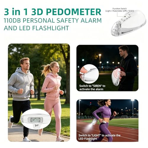 Step Counter & Personal Safety Alarm Keychain - White
