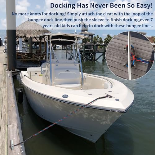 Bungee Dock Lines for Boats - Pack of 2, 4ft Stretches to 5.5ft