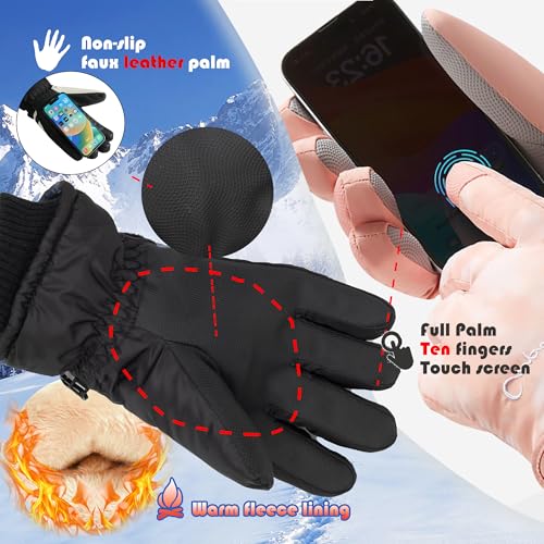 Water-Repellent Winter Ski Gloves for Men & Women - Black Tie-Dye