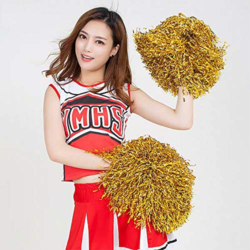12 PCS Cheerleading Poms - Metallic Foil with Baton Handle