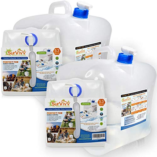 SurVivv 5.3Gal/20L Collapsible Water Container with Spigot 2-Pack BPA Free Food Safe