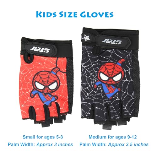 Kids Fingerless Bike Gloves - Spider Superhero - Pink Small (5-8 Y)