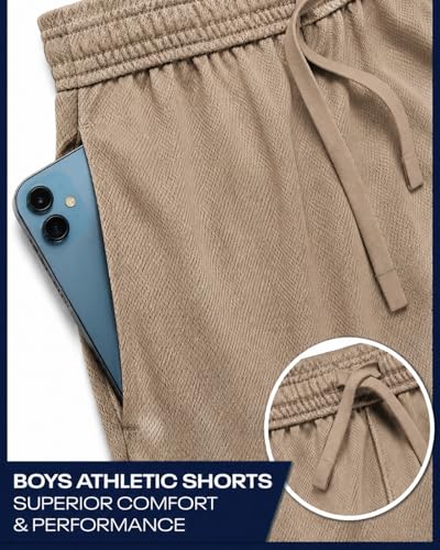 Reebok Boys Breathable Mesh Athletic Shorts Basketball Running 10-12 Black/Taupe White Panel 1 or 2 Pack