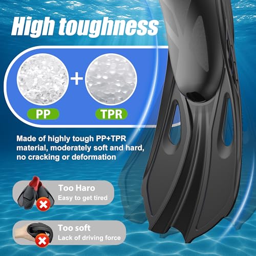 Adjustable Snorkel Fins for Adults - Travel Size L/XL (US Men 9-13/Women 10-14)