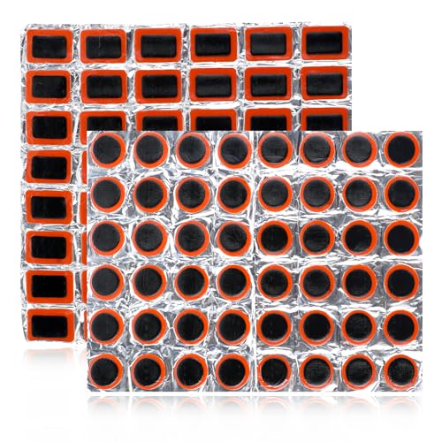 96 Pcs Bicycle Tire Patches - Round & Square Rubber Repair Kit