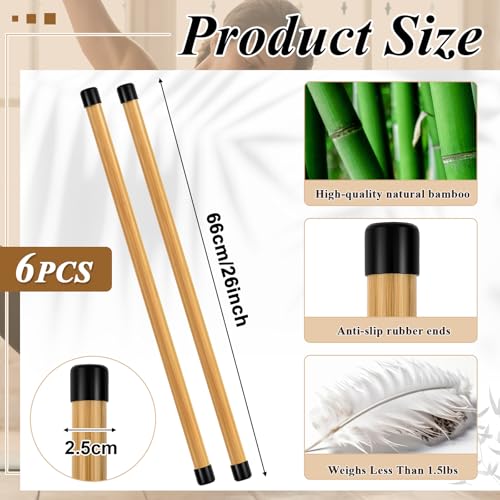 6 Pcs Yoga Stick Set - 26 Inch Natural Bamboo Stretching Tool
