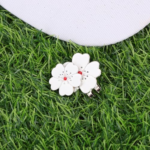 Cute Magnetic Golf Hat Clip - White Flower Design