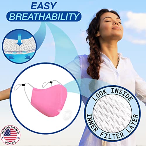 Reusable Pink Face Mask - Washable, Adjustable Ear Straps, Breathable Comfort