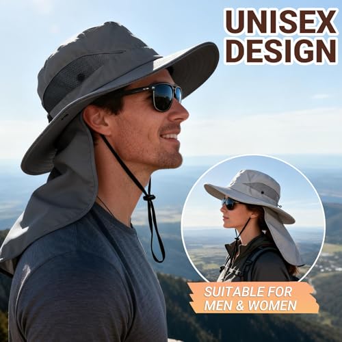 Sun Bucket Hat with Neck Flap - Dark Gray Fishing Hat