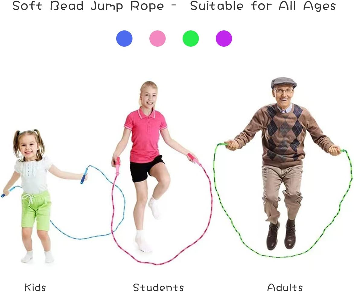 Soft Beaded Jump Rope for Kids | Adjustable Tangle-Free Skipping Rope - 9.2Ft for Exercise & Fitness