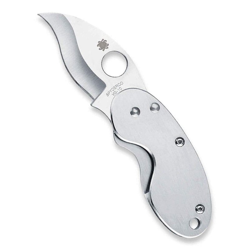 Spyderco Cricket Signature Knife with 3.88" Reverse S VG-10 Steel Blade and Stainless Steel Handle - PlainEdge - C29P