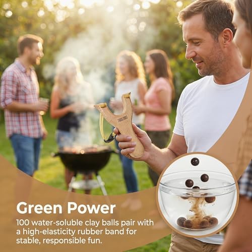 Durable Wooden Slingshot with 100 Dissolvable Clay Balls - Fun Outdoor Game