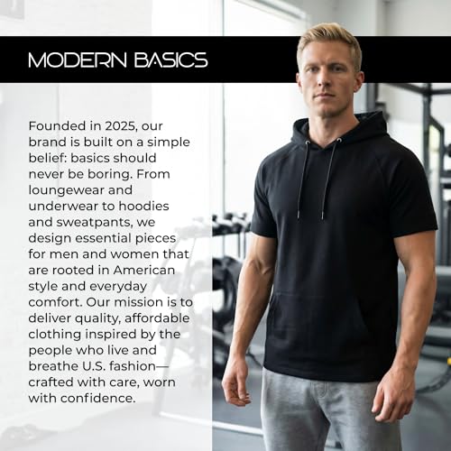 Men's Short Sleeve Hoodie - Breathable Athletic Pullover, Large Black