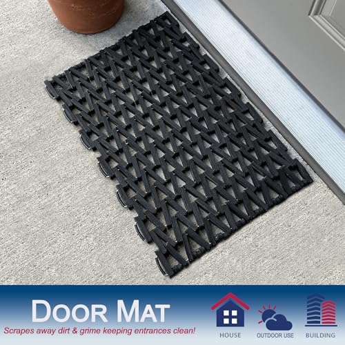 Durite Recycled Tire-Link Outdoor Door Mat 17x25in Heavy Duty Rubber Entrance