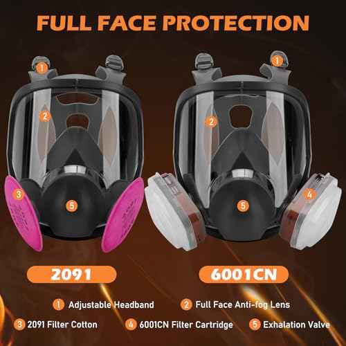 Reusable Respirator full Face Gas Cover, Organic Vapor Mask and Anti-fog, for Painting, mechanical polishing, logging, welding, Against Dust, Staining, Sanding & Cutting