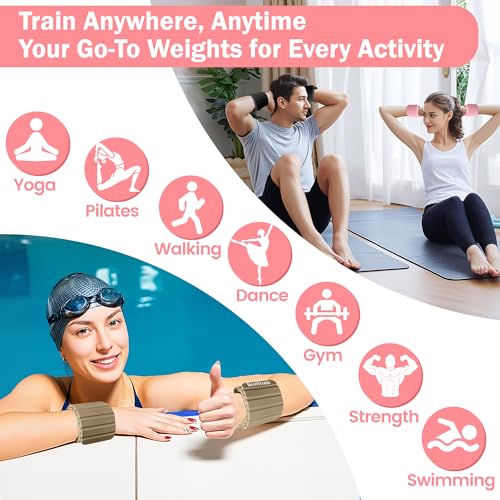 Pink Adjustable Magnetic Wrist & Ankle Weights Set for Women - 2 Pack, 2.2 lbs Total