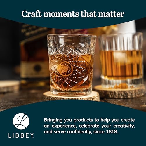 Libbey Hobstar Clear Cut Glass Drinking Glasses Set of 4 - Vintage Style, 12 oz