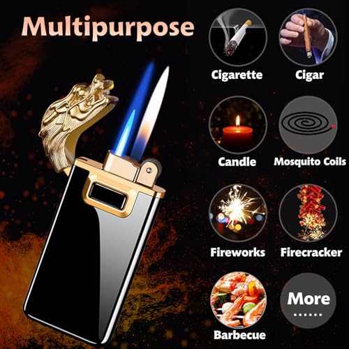 Magic Dragon Dual Flame Torch Lighter - Refillable Windproof Design, Black Ice