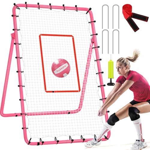 Olybeaka Pink Volleyball Rebounder Net 7x4 FT Adjustable Angles Solo Practice