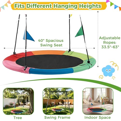 40 Inch Rainbow Saucer Tree Swing for Kids & Adults - Outdoor Fun