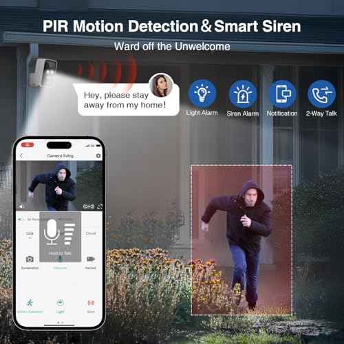Security Cameras Wireless Outdoor, Pan Rotating 180¡Æ WiFi Cameras with 2K Color Night Vision Battery Powered Spotlight/Siren PIR Motion Detection 2-Way Talk Waterproof Cloud/SD Storage Cameras