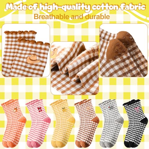 6 Pairs Cute Ruffle Pilates Socks with Non-Slip Grips