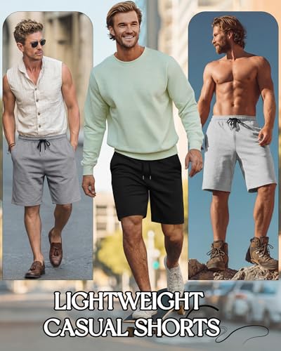 Men's Athletic Shorts 9 Inch Inseam, 4 Pack, Black & Gray, Large