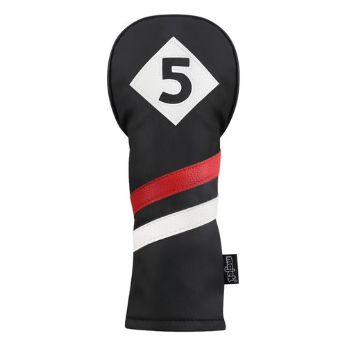 Majek Retro Golf Headcovers Black Red and White Vintage Leather Style 3 & 5 Fairway Wood Head Cover Classic Look