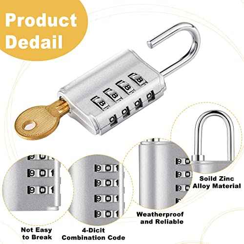 Kenning 10 Pcs Combination Padlock 4 Digit Combination Lock with Keys Locker Resetable Security Outdoor Waterproof Gate Lock for School Sports Gym Locker Employee Fence Case (Silver and Black)