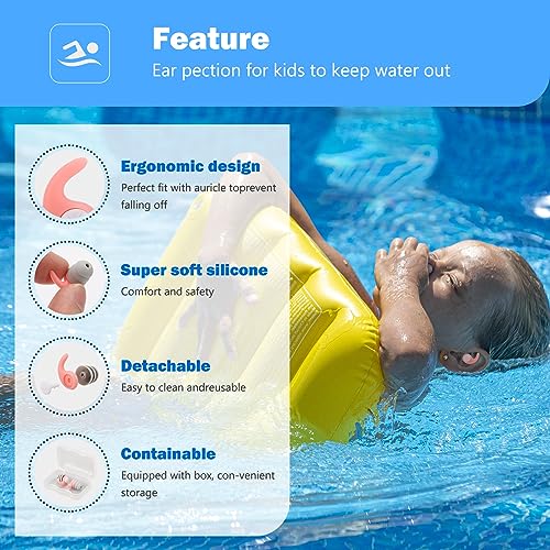 Kids Swimming Ear Plugs, 3 Pair Reusable Waterproof Silicone Earplugs
