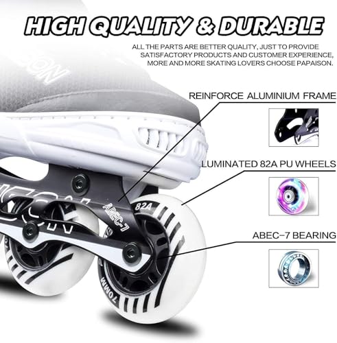Adjustable Inline Skates with Light Up Wheels - Large-Youth & Adult (B White)