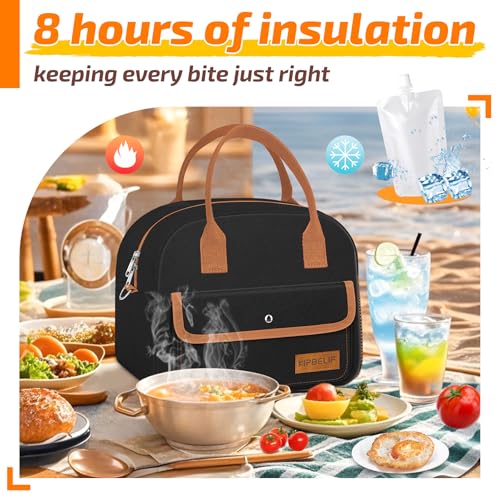 Insulated Lunch Bag for Women - Large with Ice Pack - Black