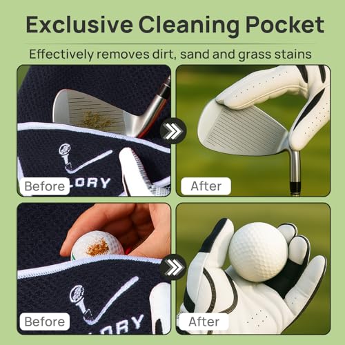 Magnetic Golf Towel with Cleaning Pocket - Black, 18"x18"