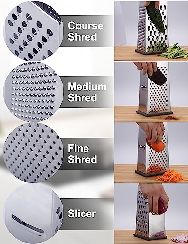 4-Sided Box Grater for Cheese, Vegetables & Fruits - Ergonomic Design