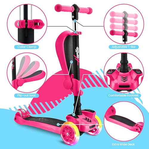 3-Wheeled Kids Scooter with LED Lights, Adjustable Handlebar & Foldable Seat
