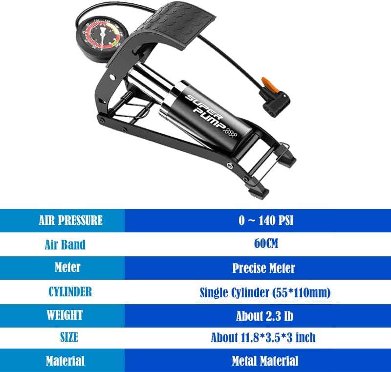 Skiennix Portable Bike Floor Pump - Accurate Pressure Gauge & Smart Valves | Ideal for Bicycles, Cars, & More