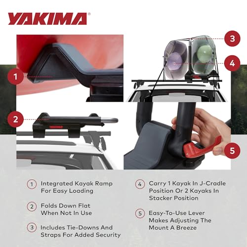 Folding J-Cradle Kayak Rack with Tie-Downs - Holds 1 or 2 Boats