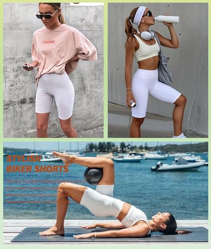 High Waisted Biker Shorts with Pockets - 8 Inch - White