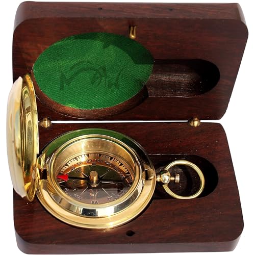 MAH Brass Compass Gift – Classic Edition with Wooden Box for Graduation, Birthday & Keepsake