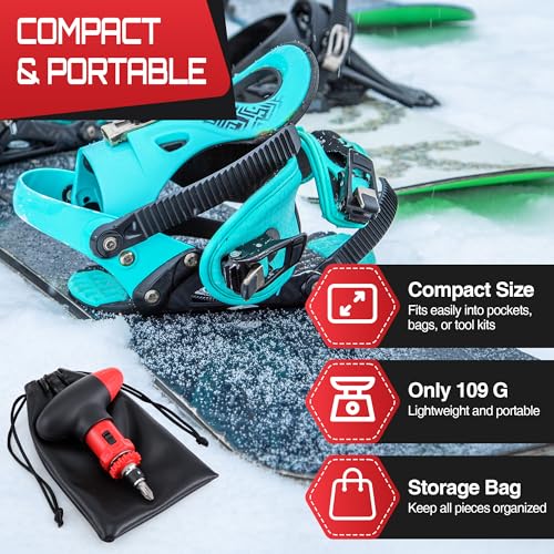 Multi bit Ratchet Snowboard Screwdriver for Adjusting Bindings, Snowboard Multitool, Compact and Pocket Friendly