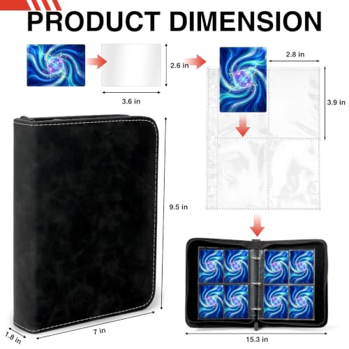 Fuzmo 4-Pocket Trading Card Binder - Black, Holds 400 Cards with Extra Sleeves